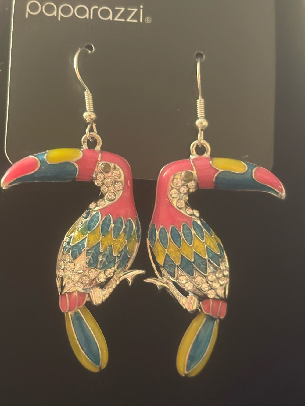 paparazzi Pink Blue Yellow Toucan Drop Earrings